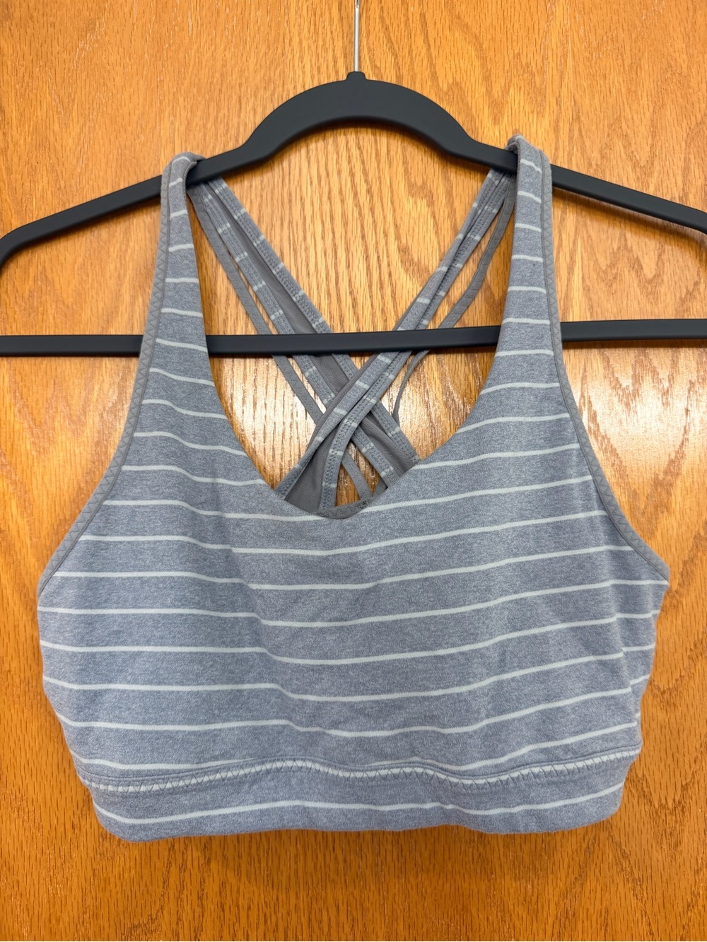 Athleta Heather Gray Striped Crisscross Sports Bra